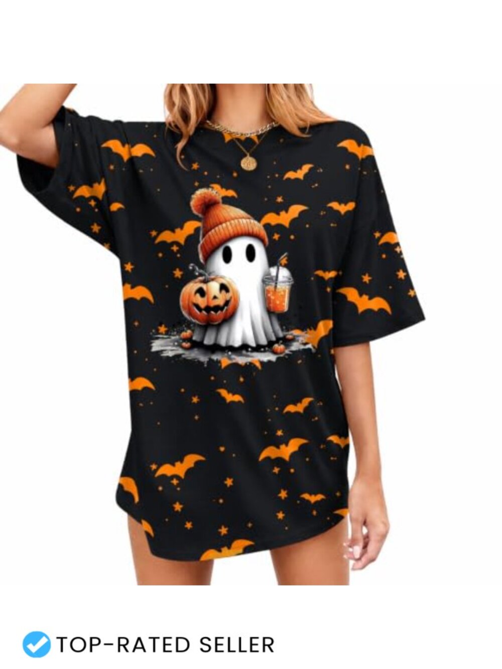 Women's Cute Spooky Halloween Graphic Tee Shirt Ghost Pumpkin Oversized